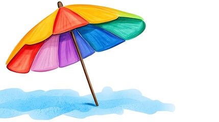 Obraz premium Colorful Beach Umbrella Watercolor Illustration in Pastel Style