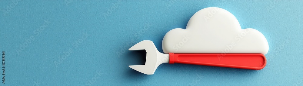 Poster cloud system service provider. cloud with a wrench symbolizing cloud computing and technology soluti