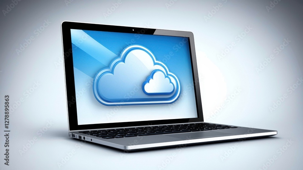 Poster cloud system service provider. laptop displaying a cloud icon, symbolizing cloud computing and onlin