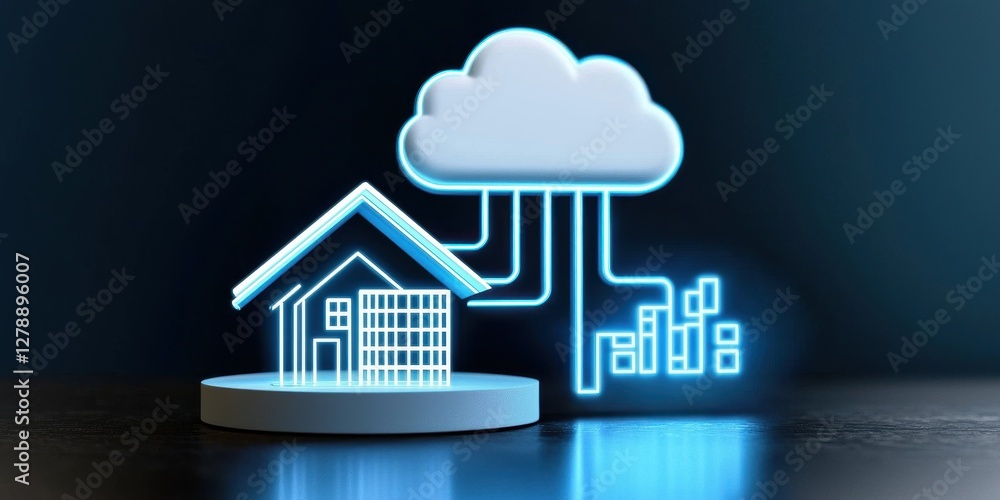 Poster cloud system service provider. smart home technology with cloud connection and data visualization el