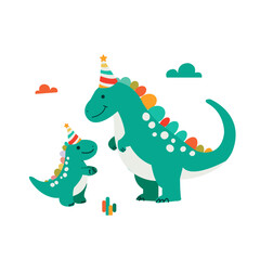 Dinosaur mother and baby birthday kid drawing style flat drawing