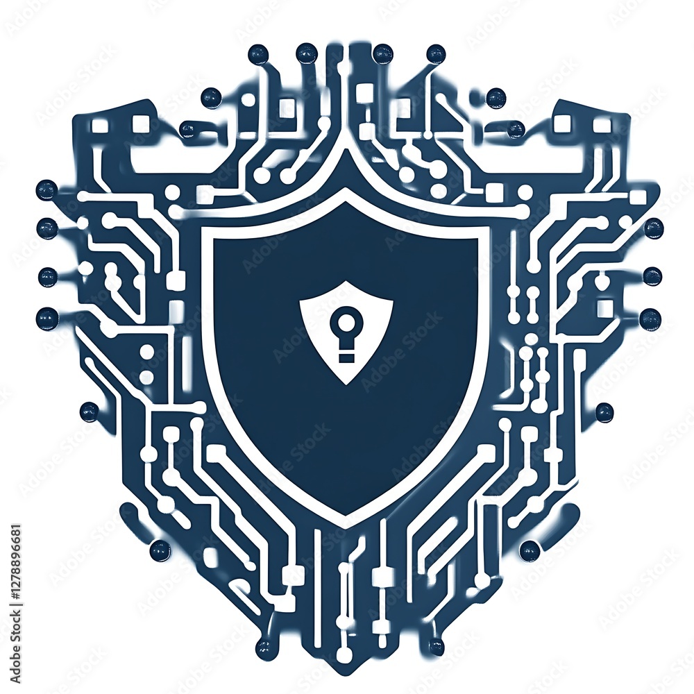 Poster cyber security shield with circuit board design for technology and data protection
