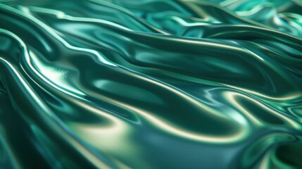 Deep emerald green satin drapes gracefully, reflecting soft light and showcasing its rich and sophisticated texture