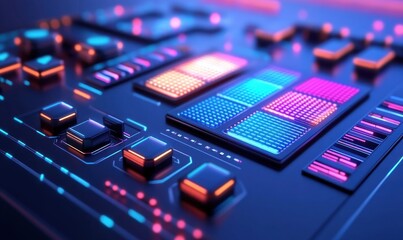 Futuristic circuit board with glowing components