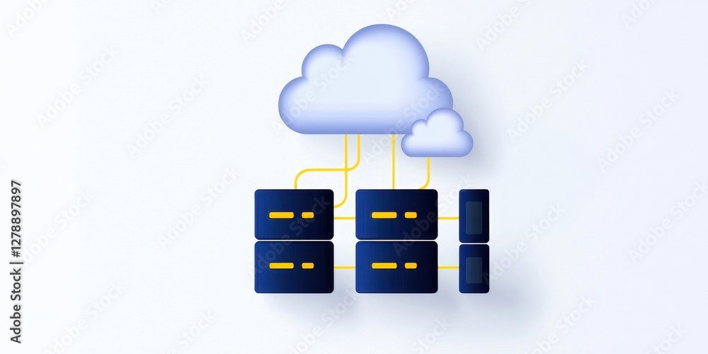 Aufkleber cloud system service provider. digital cloud storage concept with servers and a cloud icon connected