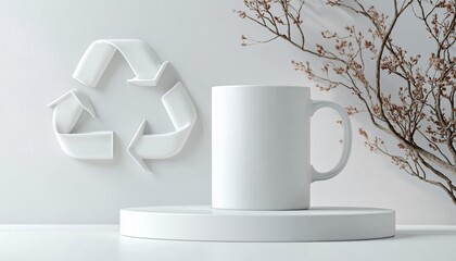 Elegant White Mug Showcase with Eco-Friendly Touch for Earth Day Celebration
