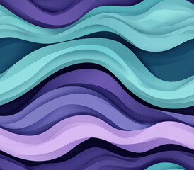 Smooth waves of teal, olive green, and purple create calming effect, Seamless Pattern Style.