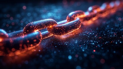 Chain made of spark data, reconnect and disconnected, Financial network showing graphic image, high definition, connected concept, finance and business, abstract, Blockchain Ecosystems
