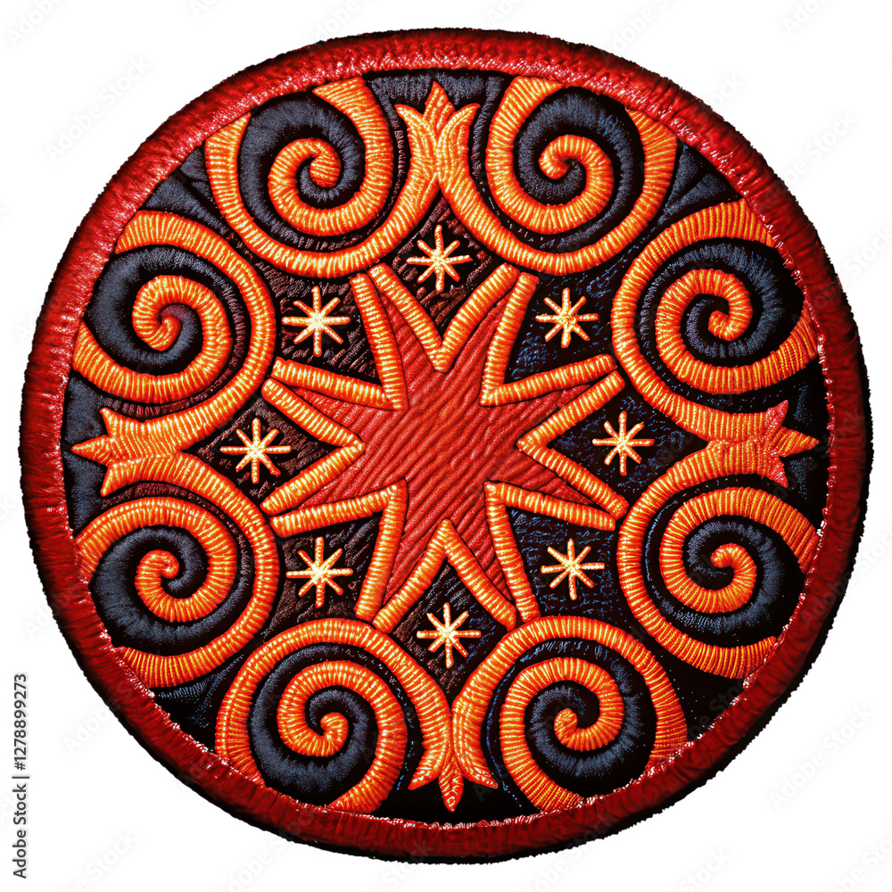 Poster intricate red and black geometric swirl pattern on transparent background