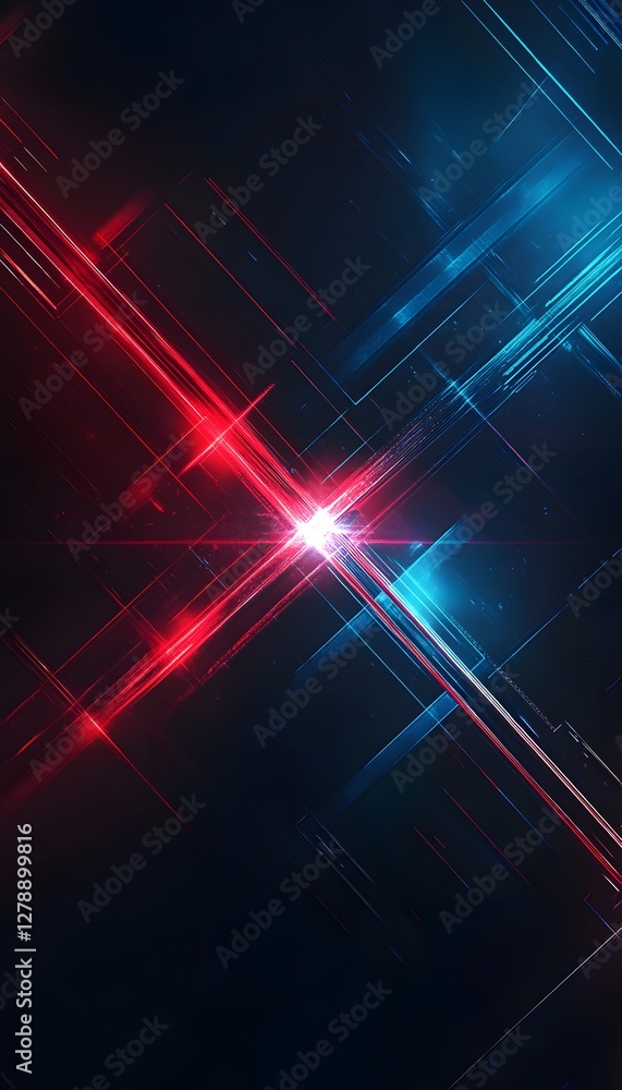 Poster abstract intersecting lines of light in red and blue