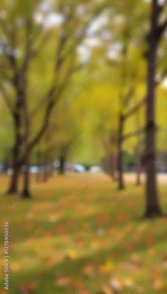 Poster generative ai autumn park scenery with falling leaves and warm sunlight streaming through the trees,