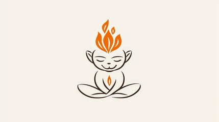 Serene Animated Character with Fire Flame on Head in Meditative Pose for Wellness Concept