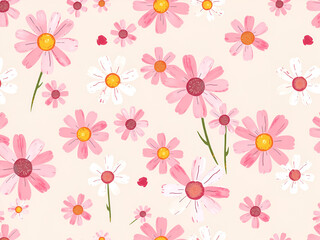 Obraz premium Seamless Pink Daisy Flower Pattern on Soft Background