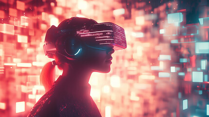 A person wearing VR glasses are exploring the meta world.