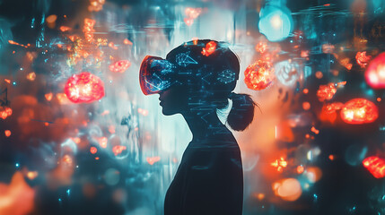 A person wearing VR glasses are exploring the meta world.