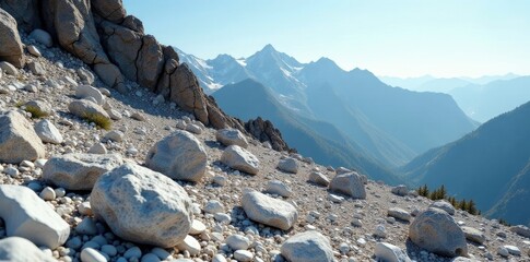 Rocky terrain with loose scree talus slope deposit, mountain, rock