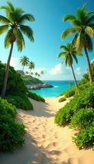 Fototapeta premium Sandy dunes surrounding a lush oasis with palm trees, dune, green
