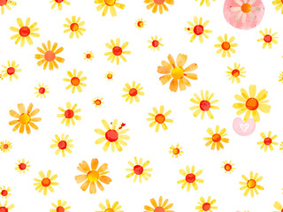  Seamless Yellow Daisy Flower Pattern on White Background