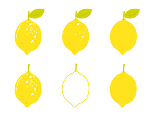 Set of different simple lemons isolated on white background. Hand drawn flat cartoon vector illustration. Cute lemons clipart. Perfect for icon, logo, menu and so on