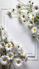 Copy space Floral invitation Card design, greeting cards elegant wonderful 3d  style. Colorful spring flower with white background, space for text.