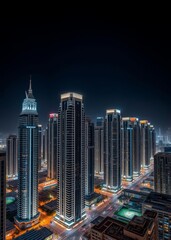 Rows of skyscrapers in financial district of dubai aerial night to day timelapse skyscraper city building skyscraper downtown business architecture cityscape