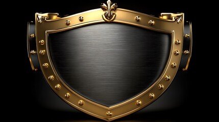 Naklejka premium Metallic Shield with Gold Accents and Black Center on a Dark Background