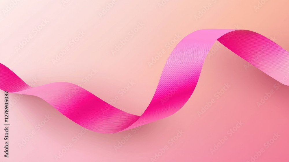 Poster A flat design of a pink ribbon vector with clean lines and a soft gradient. 