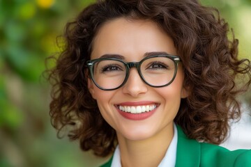Obraz premium Beautiful happy young businesswoman laughing on yellow background