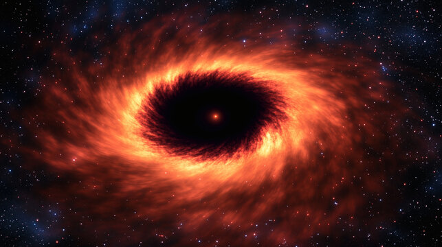 Agujero negro con anillo de luz roja en el espacio profundo