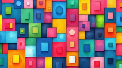 Colorful Abstract Pattern with Geometric Shapes and Textures in Vibrant Hues for Art Design