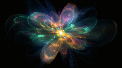 Obraz premium Ilustración abstracta de energía luminosa multicolor en fondo negro