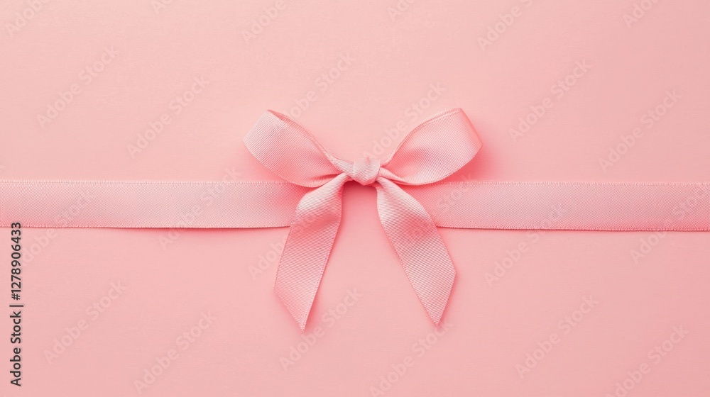 Poster a flat lay of a pink ribbon in perfect symmetry, isolated with no distractions.