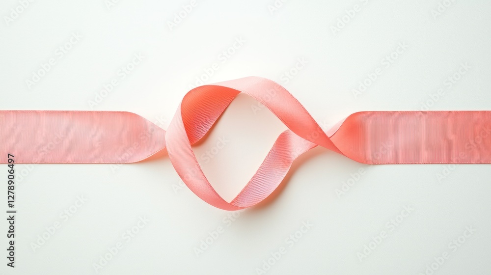 Poster a flat lay of a pink ribbon in perfect symmetry, isolated with no distractions.