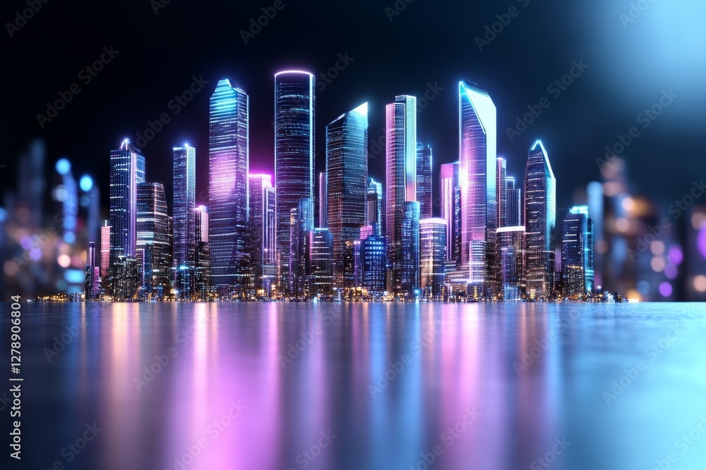 Aufkleber A futuristic city skyline with abstract data visualizations and glowing elements representing technology and analytics
