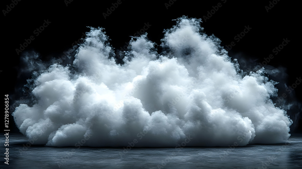 Aufkleber fluffy white cloud on dark surface background in studio lighting creating an atmospheric effect