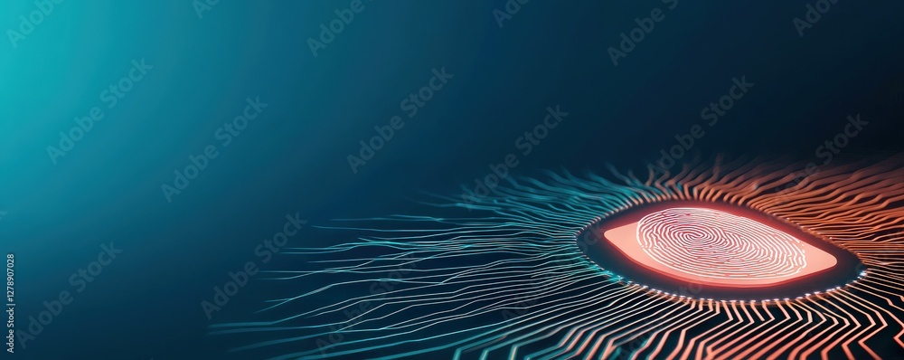 Poster cyber security surveillance security policy concept. digital eye with abstract patterns and glowing 
