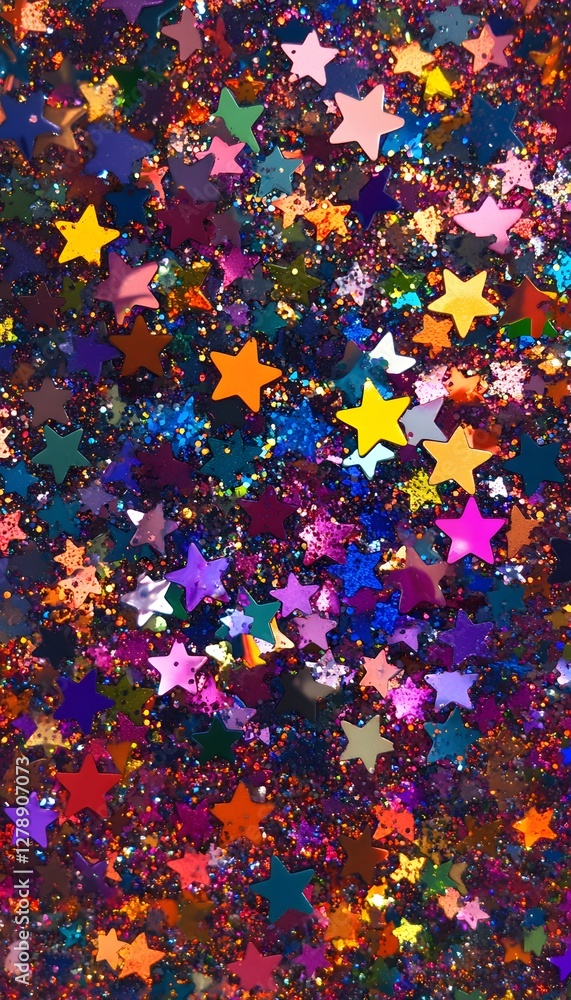 Poster assorted colorful stars and glitter create a dazzling pattern