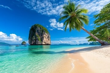 Obraz premium Beautiful nature scenic landscape Koh Lao Lading island beach with boats for traveler, Famous place tourist travel Krabi Phuket Thailand summer holiday vacation trips, Tourism destination scenery