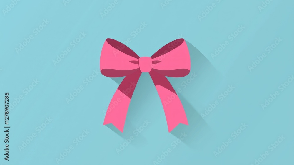 Poster a flat pink ribbon icon in a minimalist style, centered on a clean background.