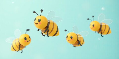 Dynamic Swarm of Bees Gracefully Flying Through Bright Blue Sky Showcasing Nature's Intricate Beauty