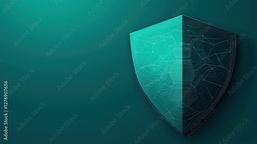 Poster cyber security surveillance security policy concept. 3d shield design with digital water effect on a