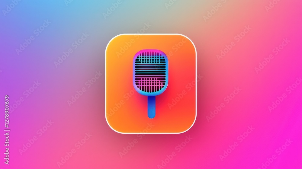 Poster a flat podcast icon with a microphone and sound waves, set on a vibrant gradient background.