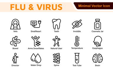 Flu & Virus Icon Set. An essential collection of icons designed to promote health awareness, perfect for enhancing medical materials, educational content, and public health campaigns.
