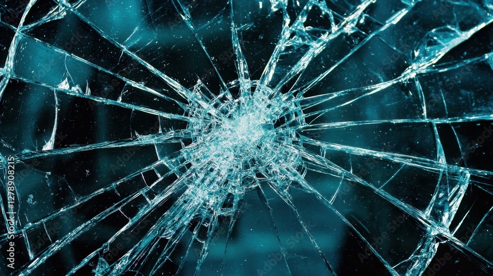 Aufkleber a broken glass surface with realistic sharp cracks spreading across the entire frame.