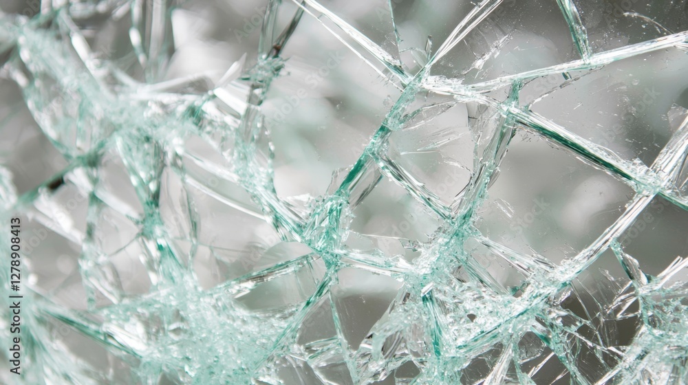 Aufkleber a broken glass surface with realistic sharp cracks spreading across the entire frame.
