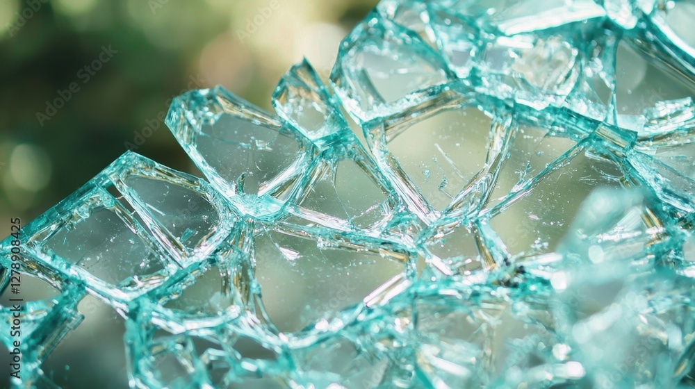 Aufkleber a broken glass surface with realistic sharp cracks spreading across the entire frame.