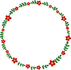 Red flowers and leaves wreath illustration for decoration on romance, wedding, luxury event and Valentine festival.