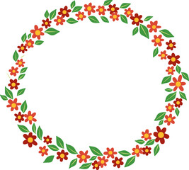 Red flowers and leaves wreath illustration for decoration on romance, wedding, luxury event and Valentine festival.