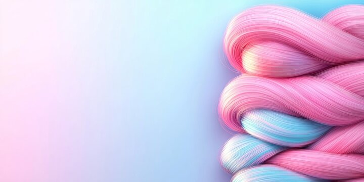 A stunning braid of vibrant pink and blue hair is elegantly displayed, emphasizing the essence of hair care and styling against a pastel background