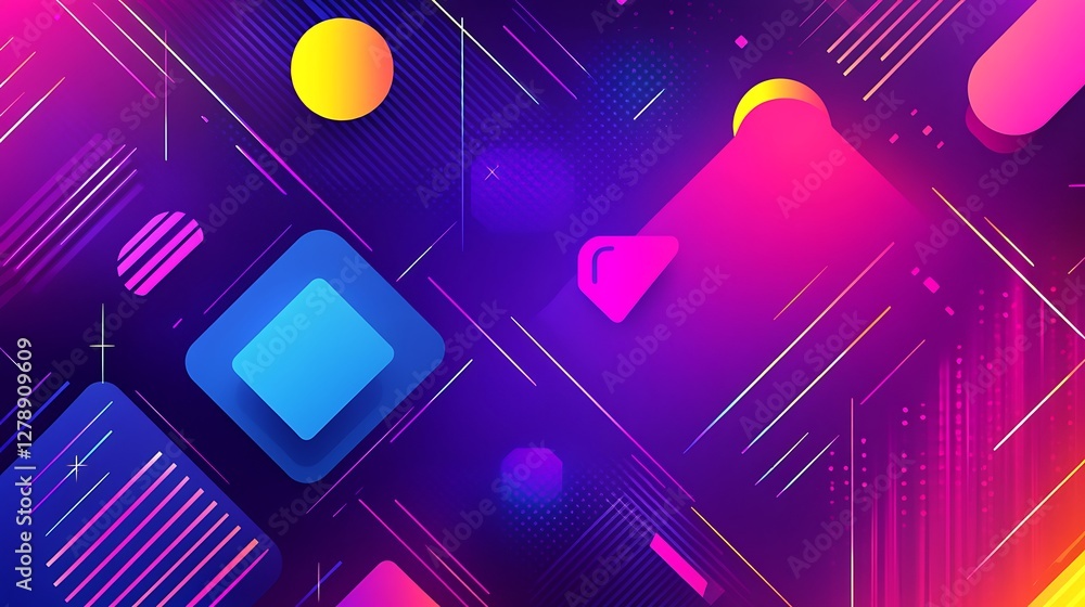 Poster a dynamic colorful geometric abstract image with various shapes and lines